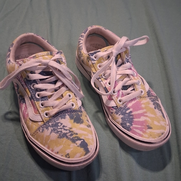 Tie Dye Vans Lace Up Skate Shoes Women 6.5 Men 5 Pink Yellow Blue Back To School - Picture 2 of 7